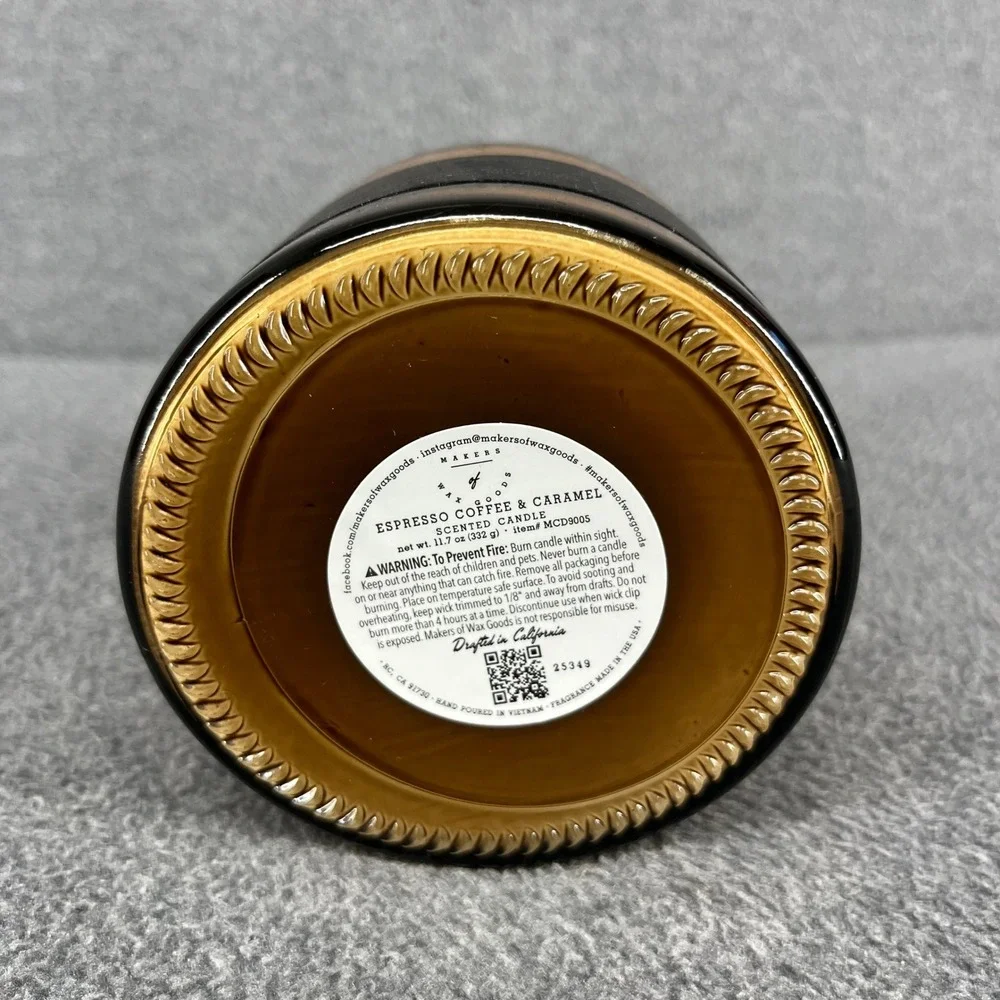Makers of Wax Goods Espresso Coffee Caramel Candle 11.7oz Amber Jar Cork Lid NEW